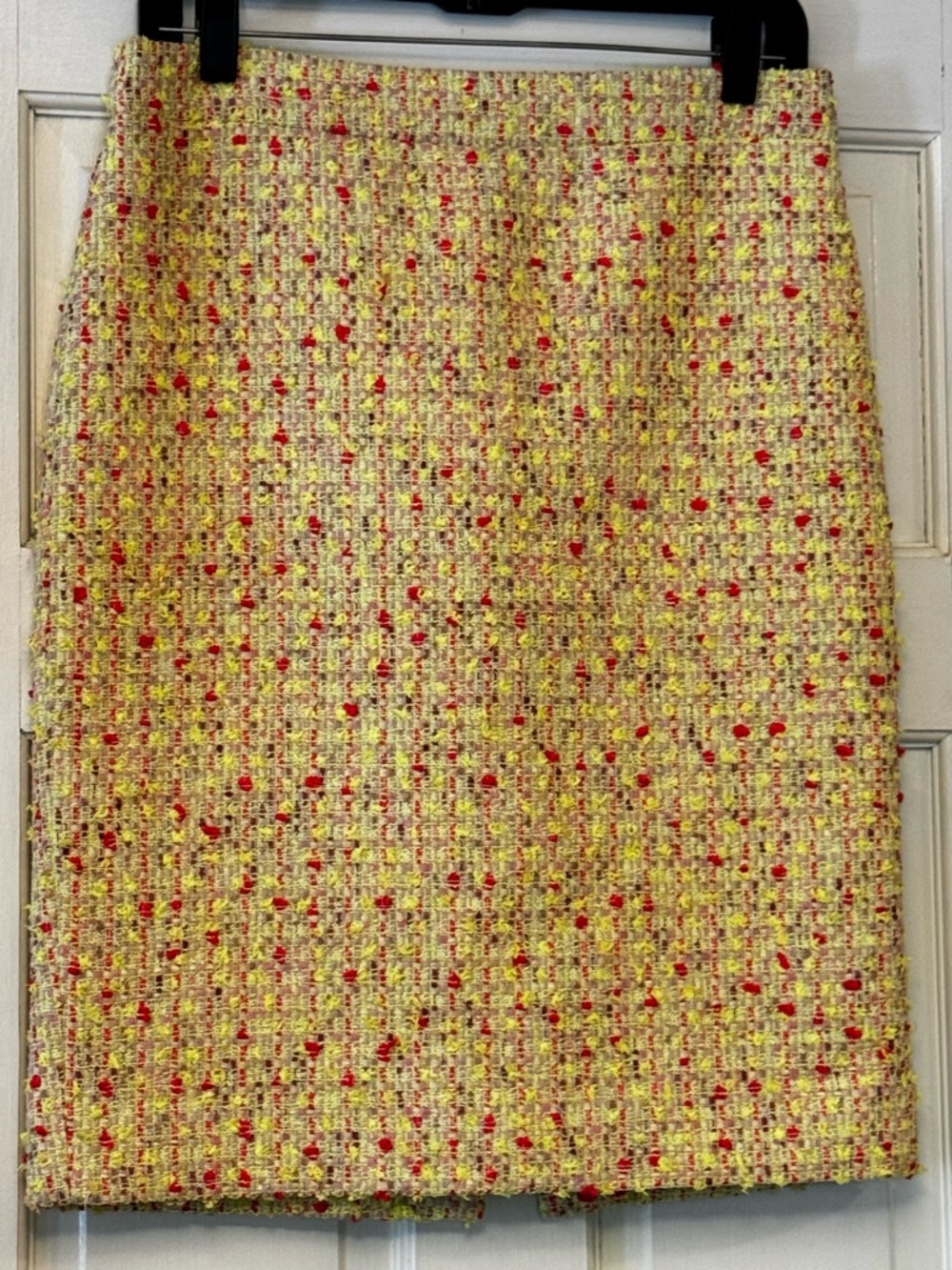 J. Jill Yellow Tweed Pencil Skirt with Pink Dot Accents